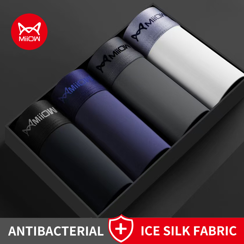MiiOW 4Pcs Ice Silk Men Boxer  - Boxer Shorts Modal ulasan dan harga